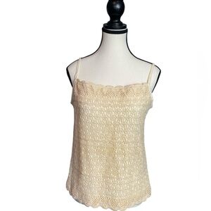 Takasami crochet cami smocked back panel M 100% cotton natural boho cottagecore
